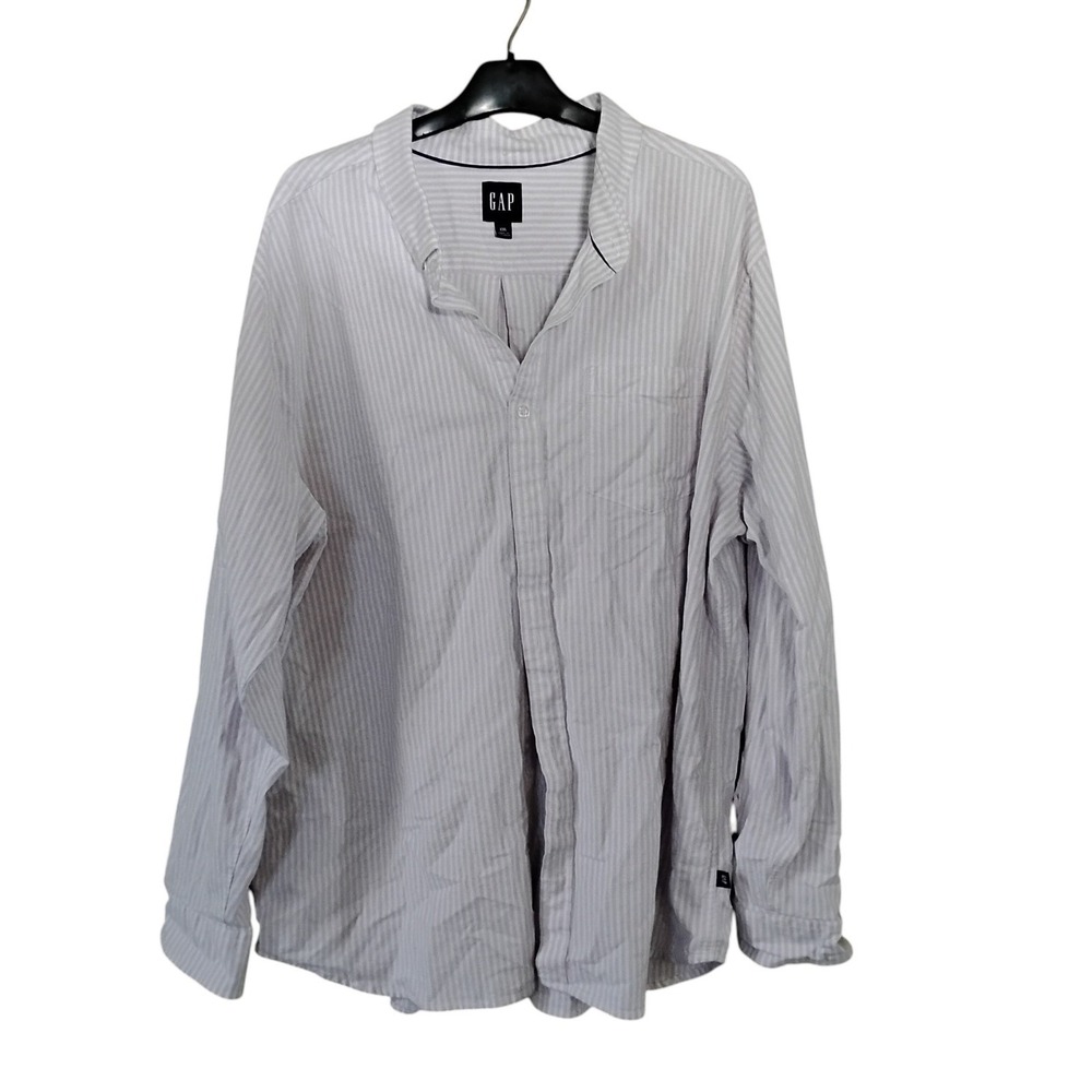 Gap Mens XXL Purple White Striped Long Sleeve Button Down Shirt Cotton Stretch